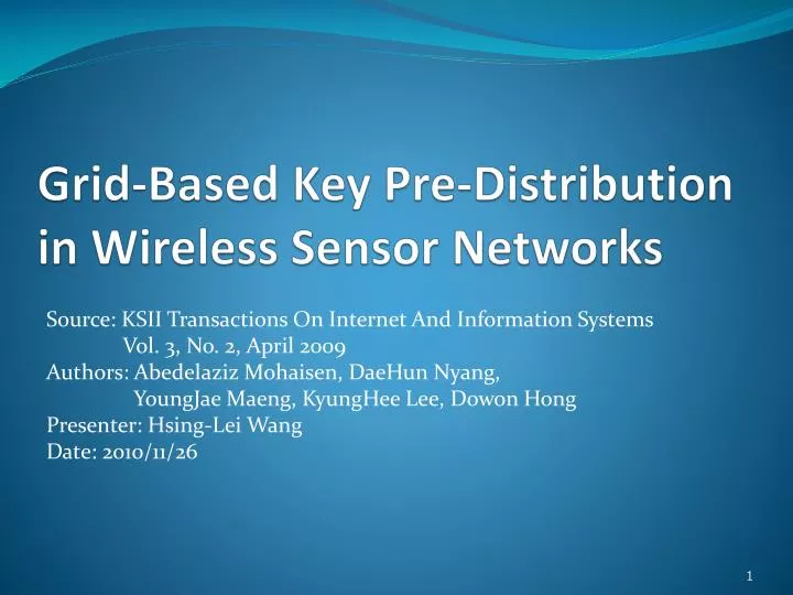 grid based key pre distribution in wireless sensor networks