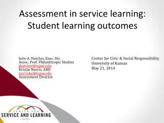 Assessment in service learning: Student learning outcomes
