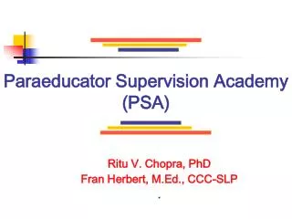 Paraeducator Supervision Academy (PSA)
