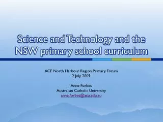 Science and Technology and the NSW primary school curriculum
