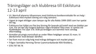 Träningsläger och klubbresa till Eskilstuna 12-13 april
