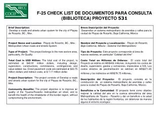F-25 CHECK LIST DE DOCUMENTOS PARA CONSULTA (BIBLIOTECA) PROYECTO 531