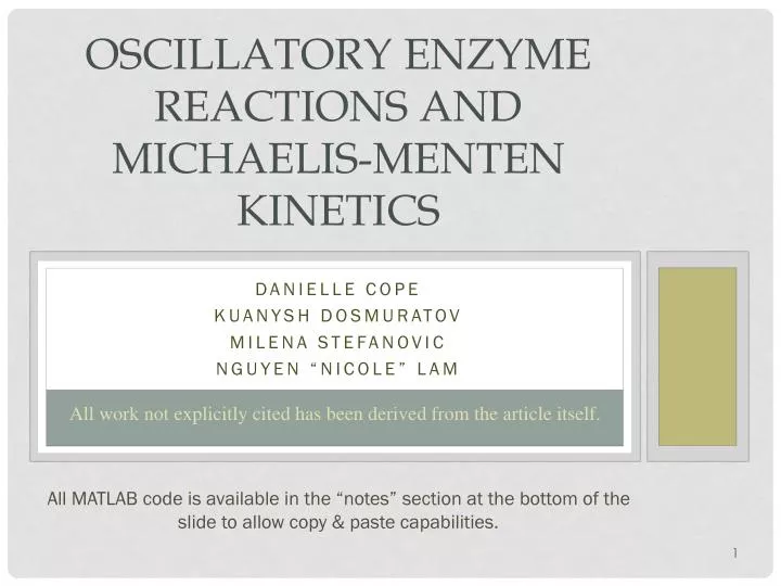 oscillatory enzyme reactions and michaelis menten kinetics