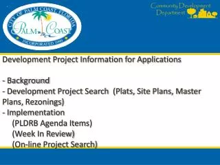 City of Palm Coast Online Development Project Search