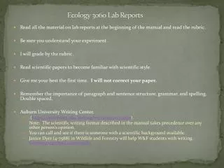 Ecology 3060 Lab Reports