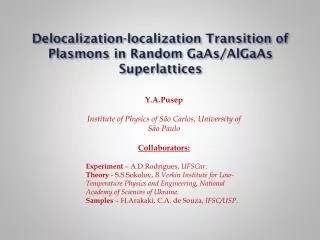 Delocalization-localization Transition of Plasmons in Random GaAs / AlGaAs Superlattices