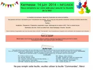 kermesse 1 4 juin 201 4 info aide nous compt ons sur votre aide pour assurer la r ussite de la f te