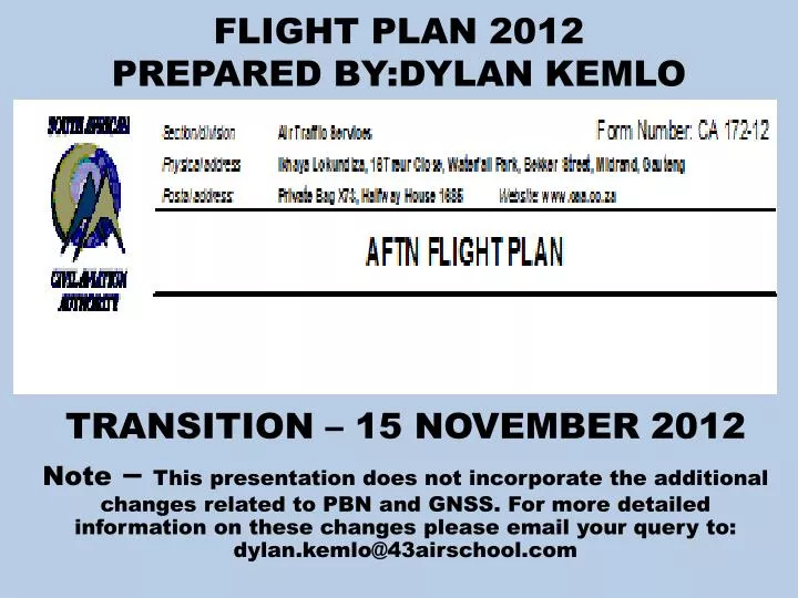 flight plan 2012 prepared by dylan kemlo