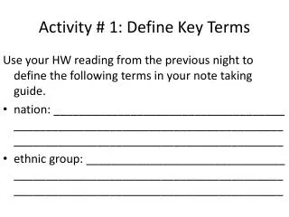 Activity # 1: Define Key Terms