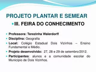 projeto plantar e semear