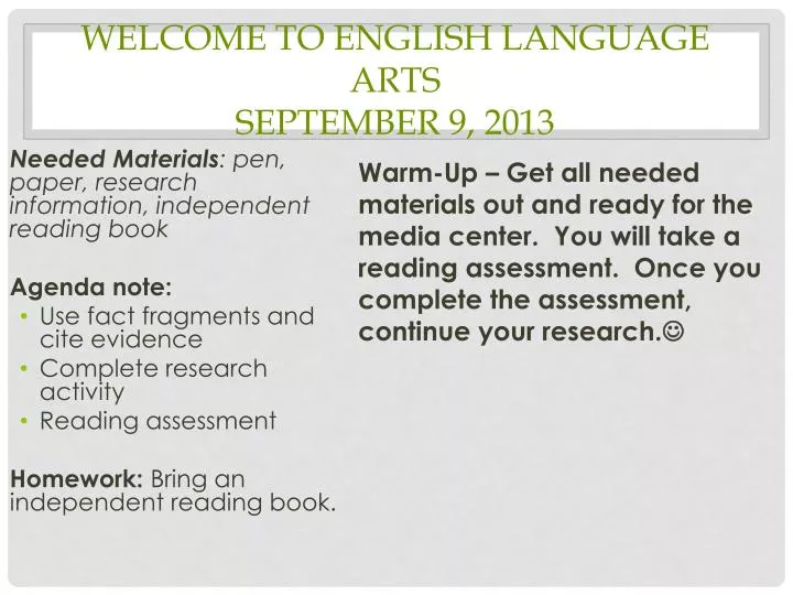 welcome to english language arts september 9 2013