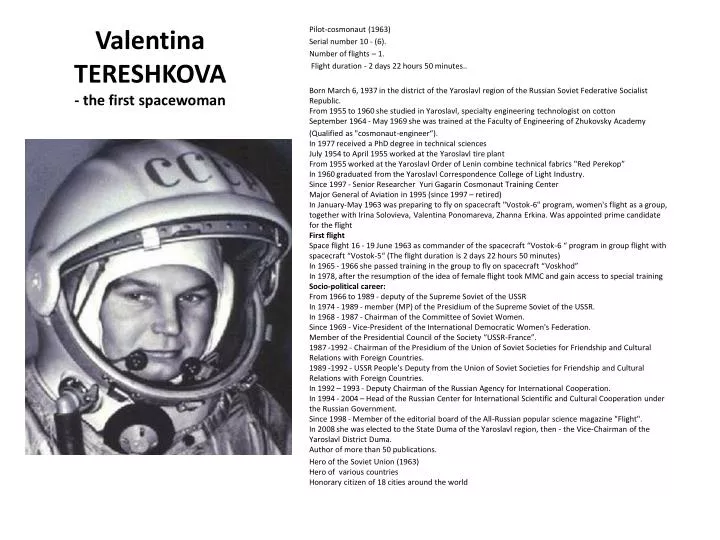 valentina tereshkova the first spacewoman