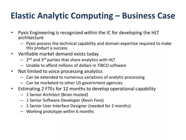 elastic analytic computing business case