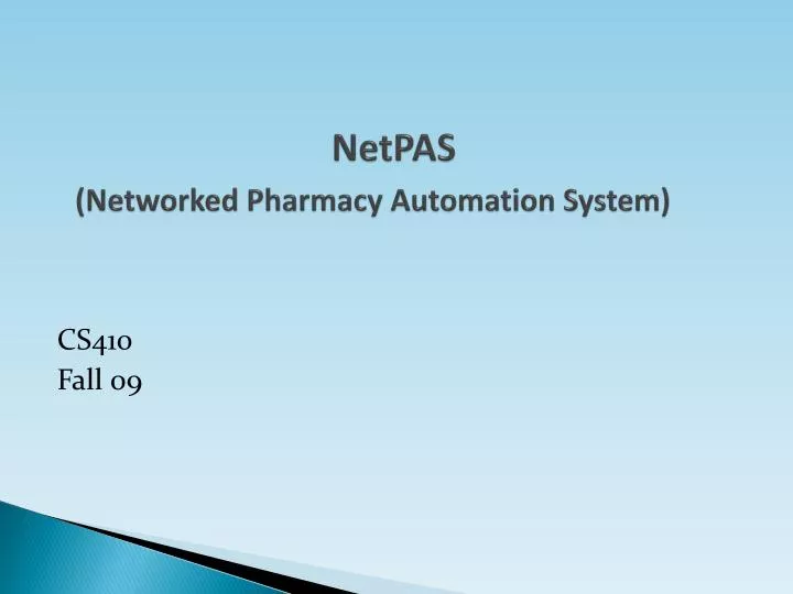 netpas networked pharmacy automation system
