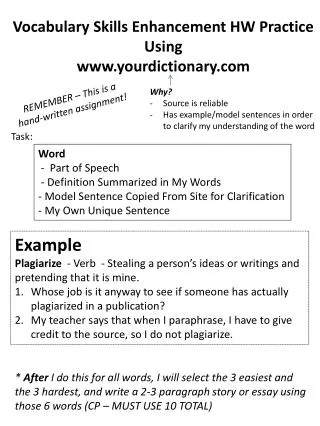 Vocabulary Skills Enhancement HW Practice Using www.yourdictionary.com