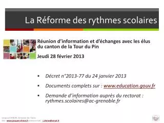 La Réforme des rythmes scolaires