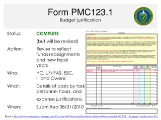 Form PMC123.1 Budget justification