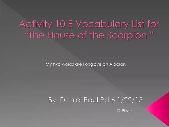 activity 10 e vocabulary list for the house of the scorpion