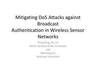 Mitigating DoS Attacks against Broadcast Authentication in Wireless Sensor Networks