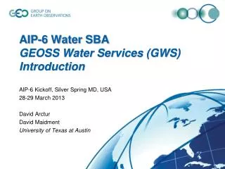 AIP-6 Water SBA GEOSS Water Services (GWS) Introduction