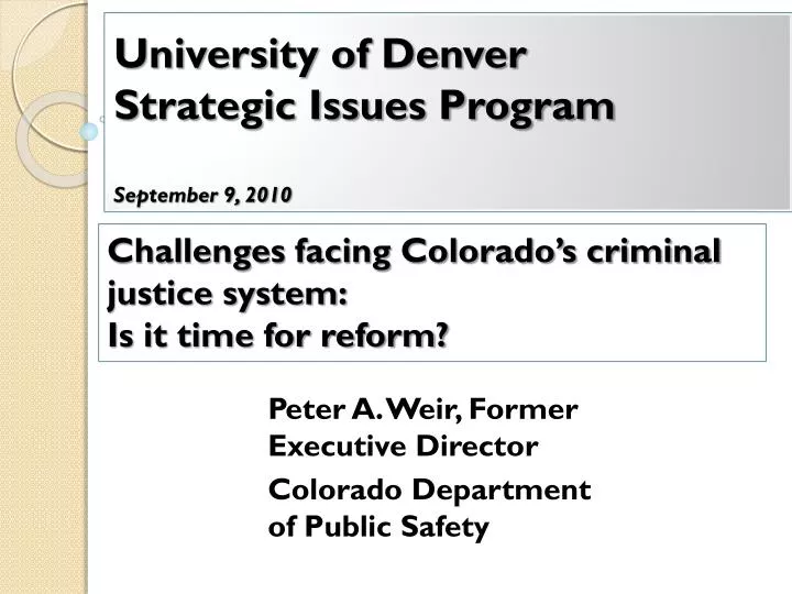 university of denver strategic issues program september 9 2010