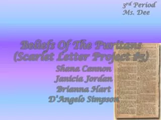 Beliefs O f T he Puritans (Scarlet Letter Project #5)