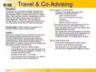 Travel &amp; Co-Advising