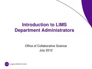 Introduction to LIMS Department Administrators