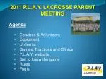 2011 P.L.A.Y. LACROSSE PARENT MEETING - slide 1