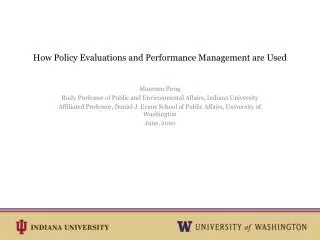 How Policy Evaluations and Performance Management are Used