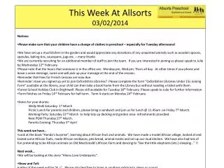 This Week At Allsorts 03/02/2014