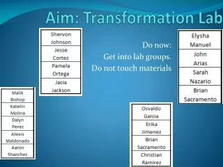 Aim: Transformation Lab
