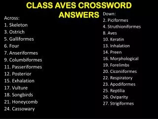 CLASS AVES CROSSWORD ANSWERS