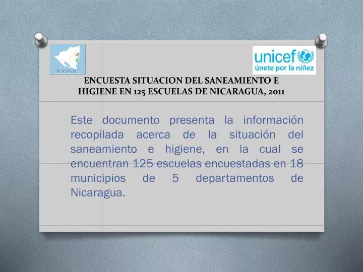encuesta situacion del saneamiento e higiene en 125 escuelas de nicaragua 2011