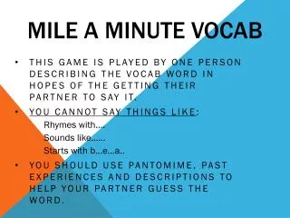 Mile a Minute Vocab