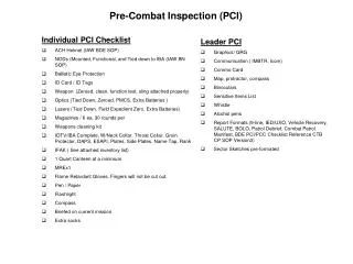 Pre-Combat Inspection (PCI)