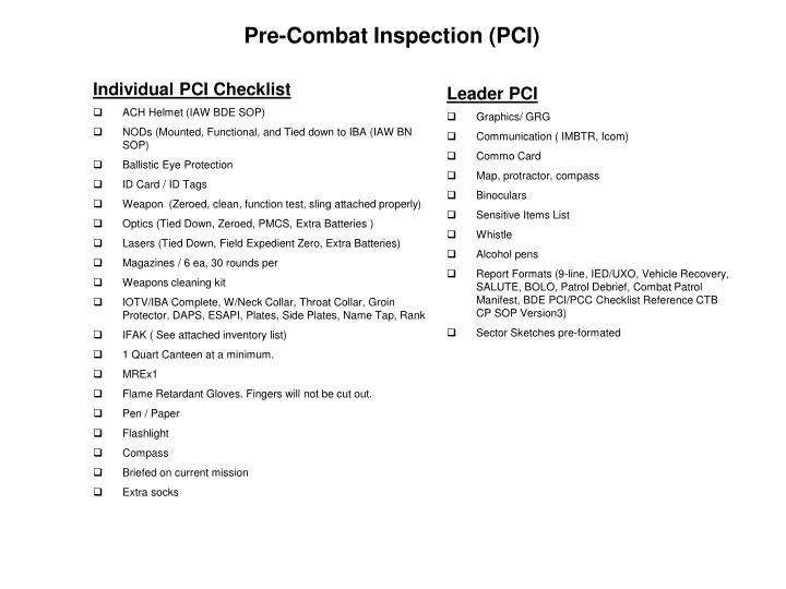 pre combat inspection pci