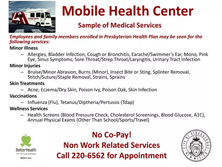mobile health center sample of medical services