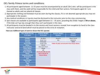 OCL family Fitness terms and conditions