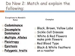 Do Now 2: Match and explain the following: