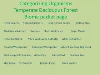 Categorizing Organisms Temperate Deciduous Forest Biome packet page