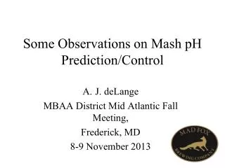 Some Observations on Mash pH Prediction/Control