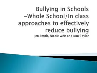 What is bullying? Deliberate, hurtful behaviour Repeated over a period of time