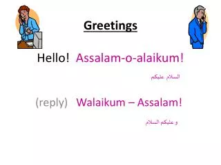 Greetings Hello! Assalam -o- alaikum ! السلام علیکم