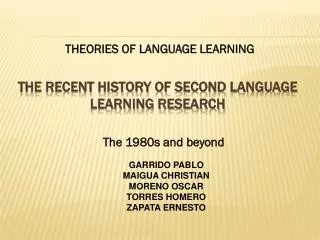 THE RECENT HISTORY OF SECOND LANGUAGE LEARNING RESEARCH