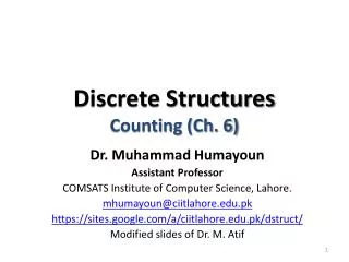 Discrete Structures Counting (Ch. 6)