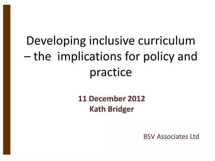 developing inclusive curriculum the implications for policy and practice