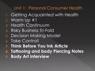 Unit 1: Personal Consumer Health