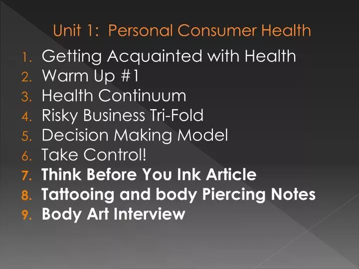unit 1 personal consumer health