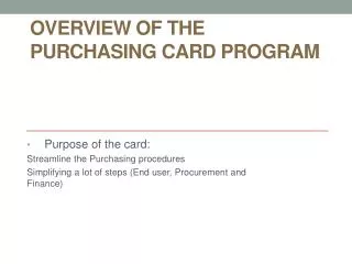 Overview of the Purchasing Card Program
